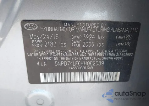 2017 Hyundai Elantra Se from USA, damaged, VIN 5NPD74LF6HH082089